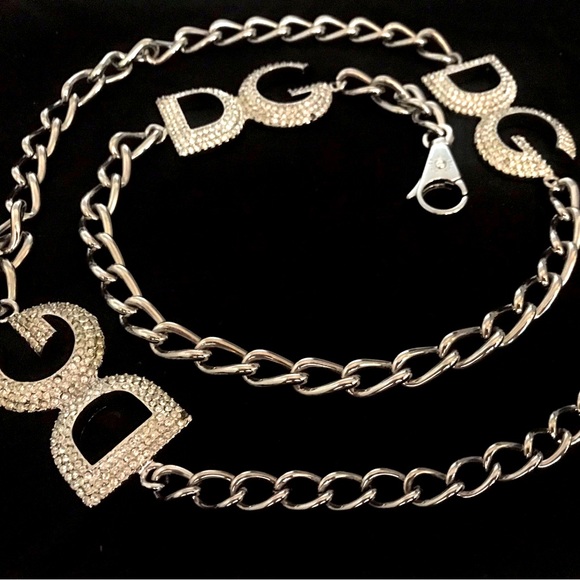 Dolce & Gabbana | Swarovski Crystal Chain Link Silver Belt Vintage (Authentic) - Picture 1 of 8